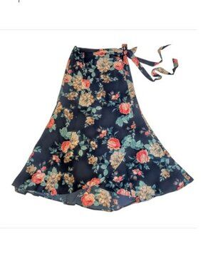 Bobeau Women's Maxi Wrap Skirt Size Small Blue Floral Boho Flowy Romantic NEW